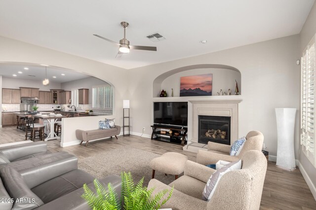 16201 S 29th Ave, Phoenix, AZ 85045 - living room featuring visible vents, recessed lighting, light wood finished floors, and ceiling fan