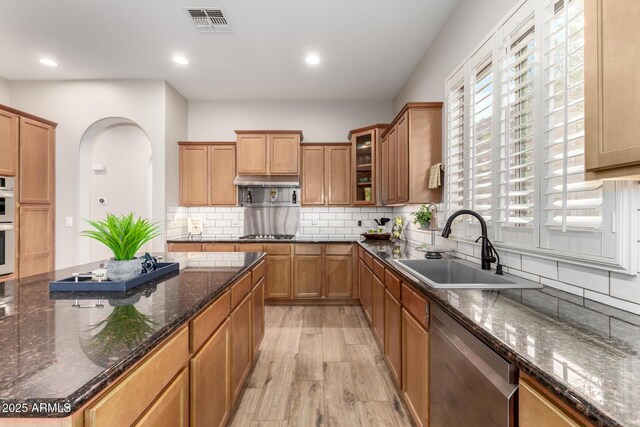 16201 S 29th Ave, Phoenix, AZ 85045 - kitchen featuring backsplash, appliances with stainless steel finishes, a sink, and visible vents