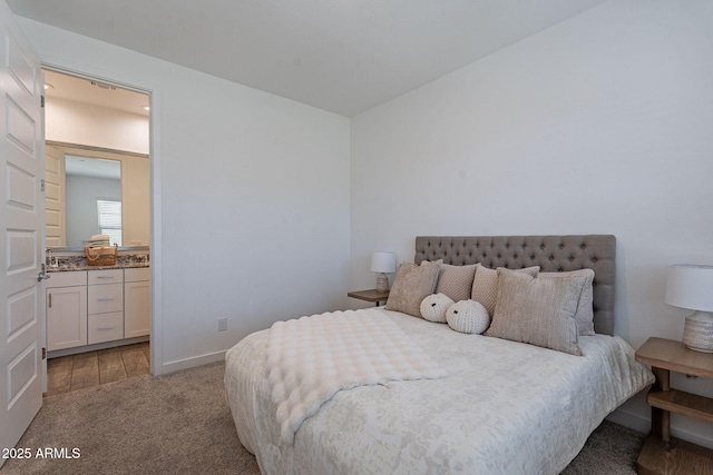 bedroom with light colored carpet