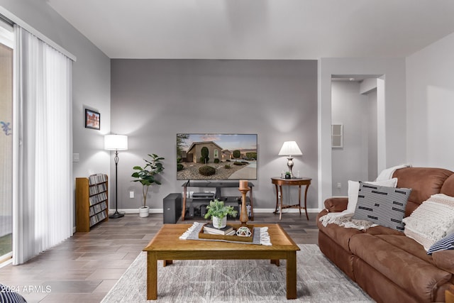 living room featuring hardwood / wood-style floors and a healthy amount of sunlight