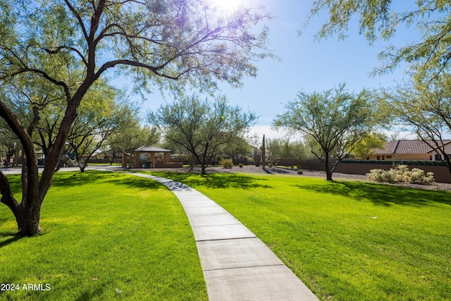 view of community featuring a lawn