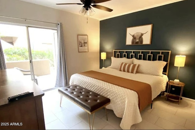 9451 E Becker Ln Unit 1051, Scottsdale, AZ 85260 - bedroom featuring ceiling fan and tile patterned floors