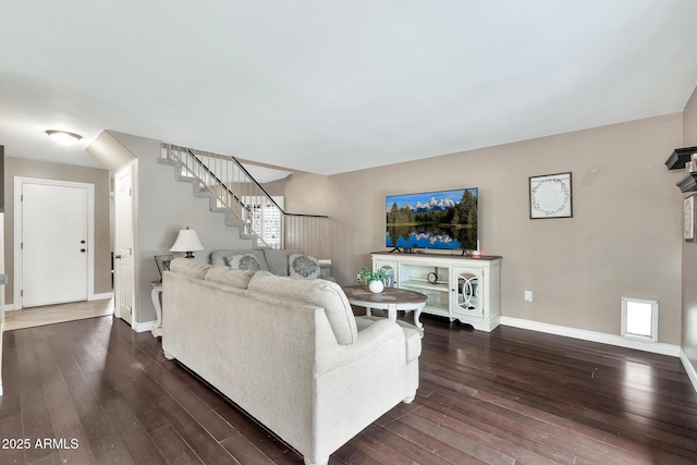 living room featuring dark hardwood / wood-style flooring