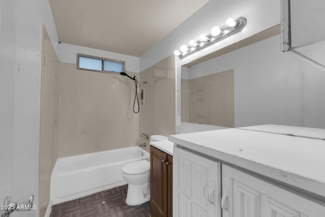 full bathroom featuring parquet floors, vanity, toilet, and shower / bathing tub combination