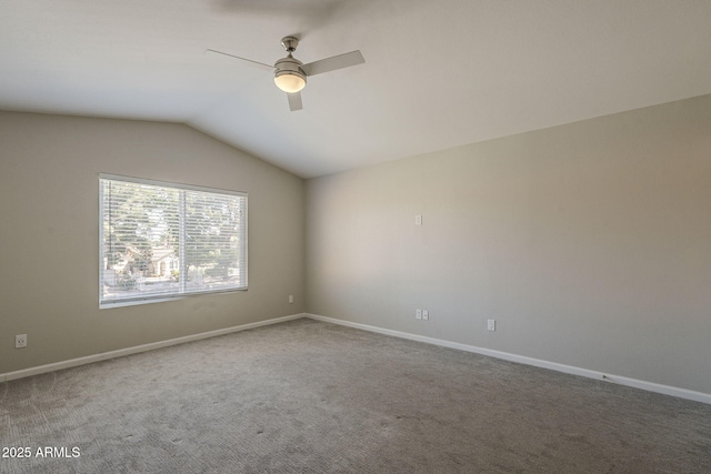 1610 W Maplewood St, Chandler, AZ 85286 - spare room with a ceiling fan, vaulted ceiling, carpet floors, and baseboards