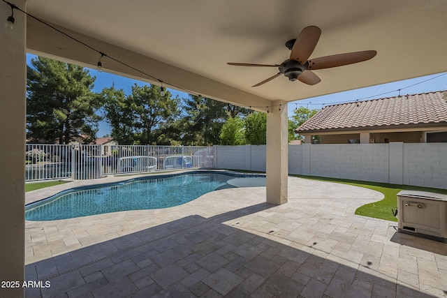 1610 W Maplewood St, Chandler, AZ 85286 - view of swimming pool with a patio area, a fenced backyard, and a ceiling fan