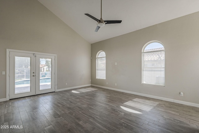 1610 W Maplewood St, Chandler, AZ 85286 - unfurnished room with high vaulted ceiling, french doors, wood finished floors, ceiling fan, and plenty of natural light