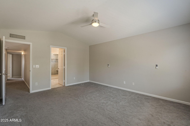 1610 W Maplewood St, Chandler, AZ 85286 - unfurnished bedroom with lofted ceiling, baseboards, carpet, ensuite bath, and ceiling fan