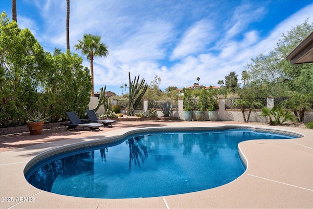 16804 E Monterey Dr, Fountain Hills, AZ 85268 - view of pool with a patio, a fenced in pool, and a fenced backyard