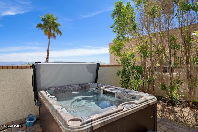 16804 E Monterey Dr, Fountain Hills, AZ 85268 - view of patio / terrace featuring a hot tub and fence