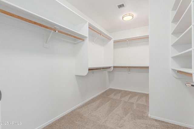 walk in closet featuring visible vents and carpet