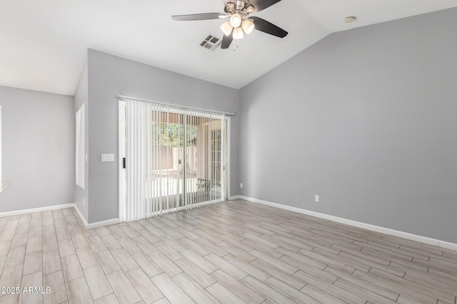 8341 W Cypress St, Phoenix, AZ 85037 - empty room with vaulted ceiling, ceiling fan, light wood-style flooring, and a smoke detector