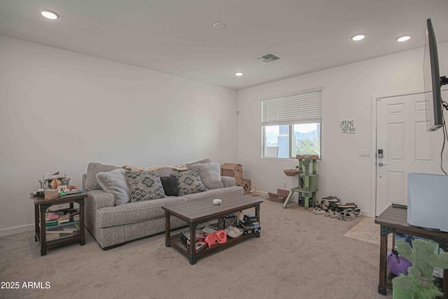 living room with light carpet