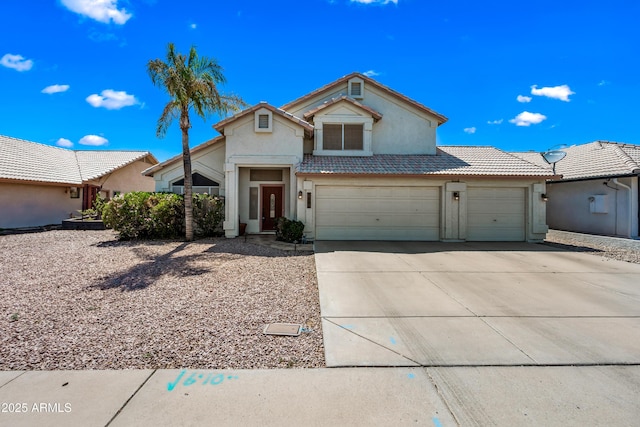 1638 N Avoca, Mesa, AZ 85207 - view of front of home featuring stucco siding, driveway, an attached garage, and a tile roof