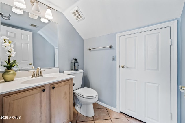 1638 N Avoca, Mesa, AZ 85207 - bathroom featuring vanity, tile patterned floors, toilet, and vaulted ceiling