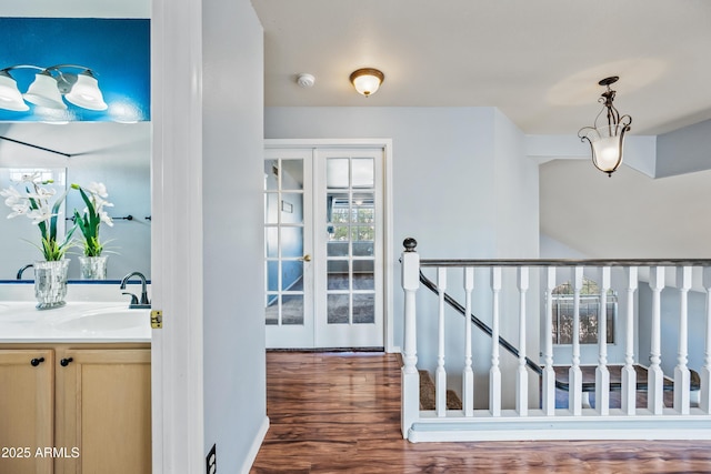 1638 N Avoca, Mesa, AZ 85207 - corridor with a sink, wood finished floors, and french doors