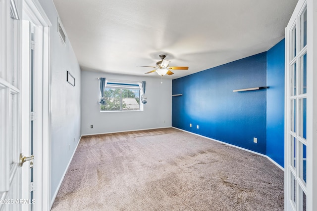 1638 N Avoca, Mesa, AZ 85207 - unfurnished bedroom featuring carpet, baseboards, french doors, and ceiling fan