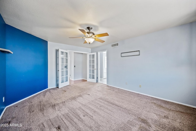 1638 N Avoca, Mesa, AZ 85207 - unfurnished bedroom with french doors, carpet flooring, baseboards, and a ceiling fan