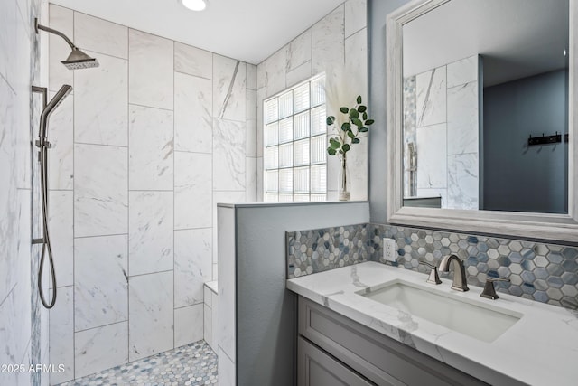 1638 N Avoca, Mesa, AZ 85207 - full bath with vanity, a walk in shower, and decorative backsplash