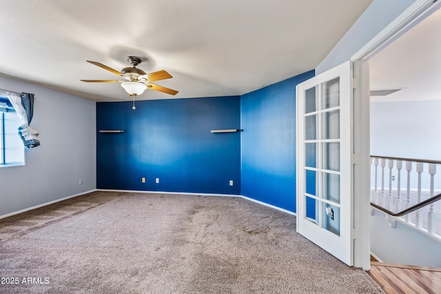 1638 N Avoca, Mesa, AZ 85207 - unfurnished room with ceiling fan, carpet flooring, baseboards, and french doors