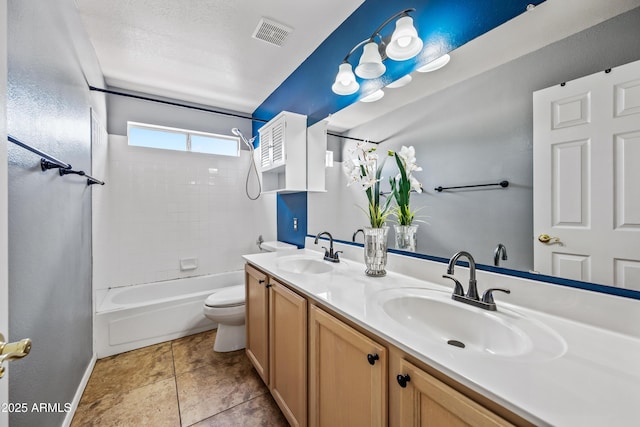 1638 N Avoca, Mesa, AZ 85207 - full bath with toilet, double vanity, shower / bathtub combination, and baseboards