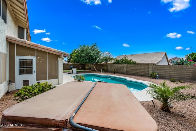 1638 N Avoca, Mesa, AZ 85207 - view of swimming pool featuring a patio area, a fenced backyard, and a sunroom