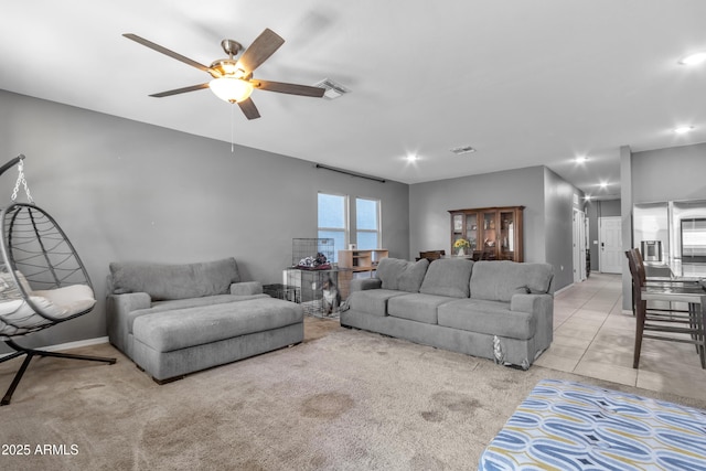 6085 E Athena Rd, Florence, AZ 85132 - living room featuring a ceiling fan, recessed lighting, and light colored carpet