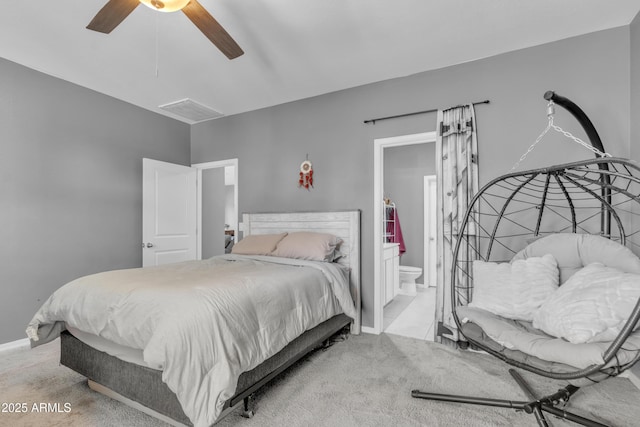 6085 E Athena Rd, Florence, AZ 85132 - bedroom featuring carpet flooring, ceiling fan, and ensuite bath