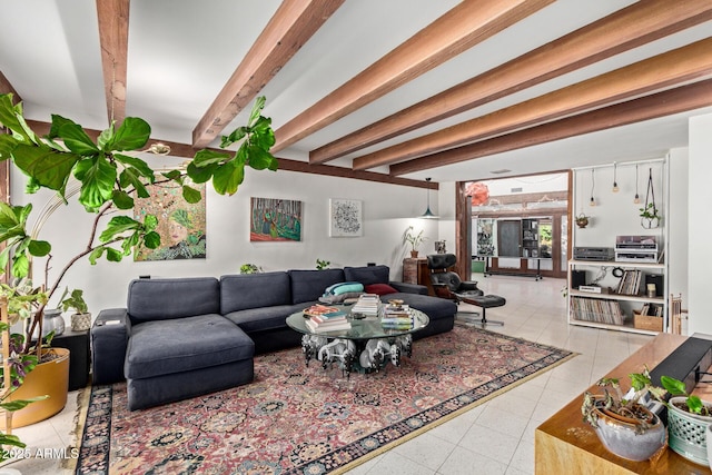 301 W Royal Palm Rd, Phoenix, AZ 85021 - living area featuring beamed ceiling and light tile patterned floors