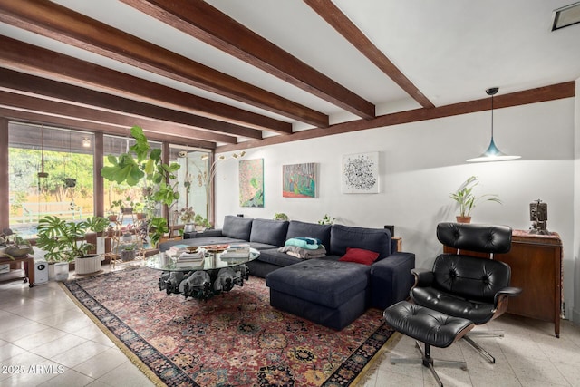 301 W Royal Palm Rd, Phoenix, AZ 85021 - living area with beam ceiling and light tile patterned flooring
