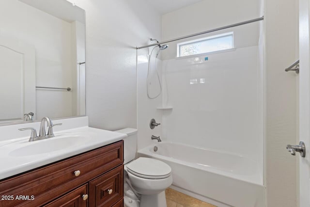 bathroom with  shower combination, vanity, and toilet