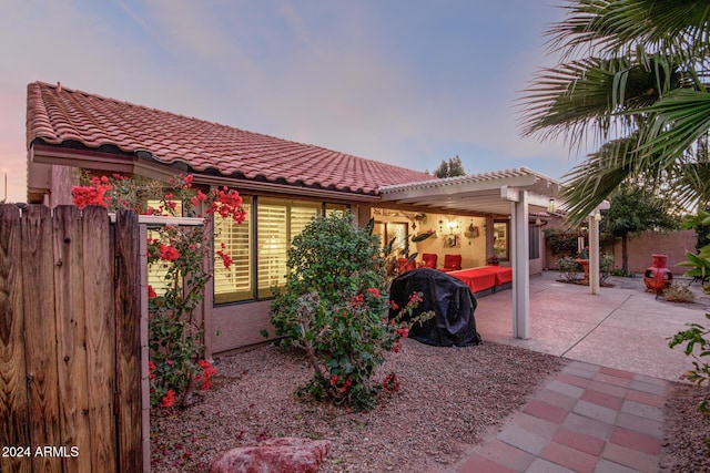 exterior space with a pergola