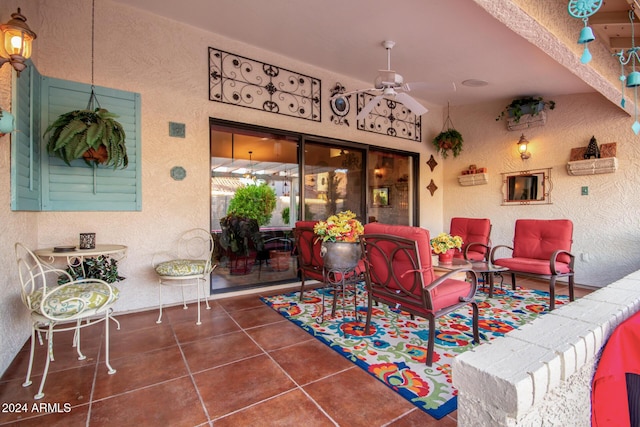 view of patio featuring ceiling fan