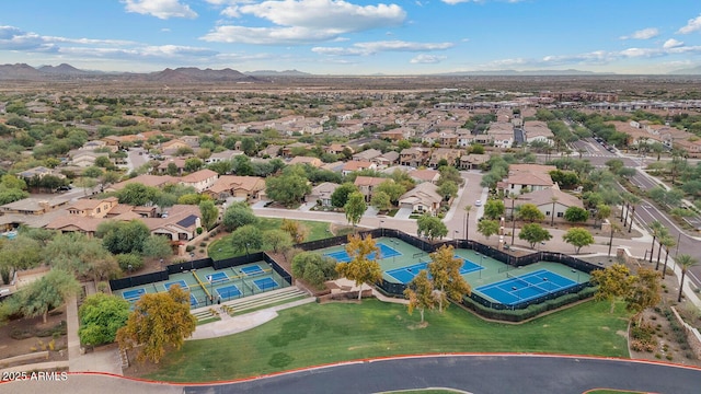 bird's eye view featuring a residential view and a mountain view