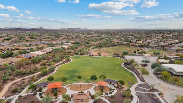 bird's eye view featuring a residential view and a mountain view