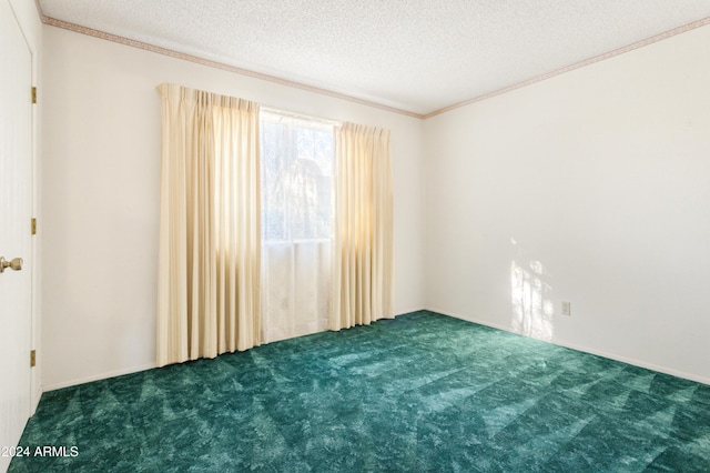 spare room with dark carpet and a textured ceiling