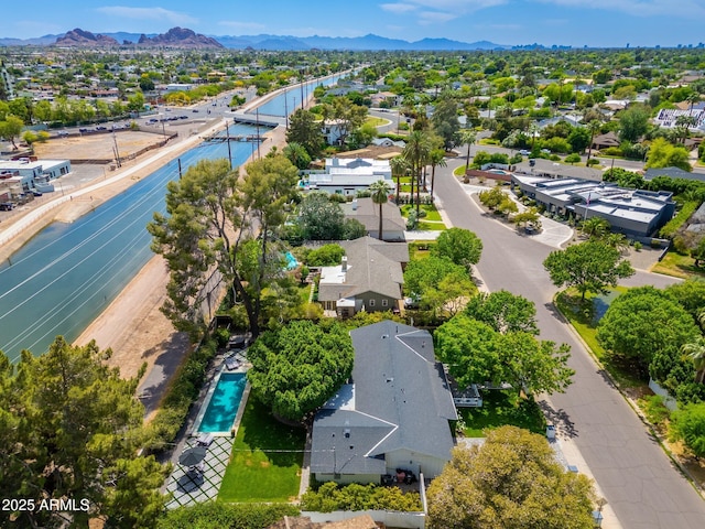 drone / aerial view with a mountain view and a residential view