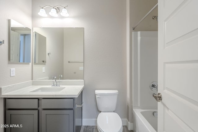 full bathroom with shower / bathtub combination, vanity, and toilet