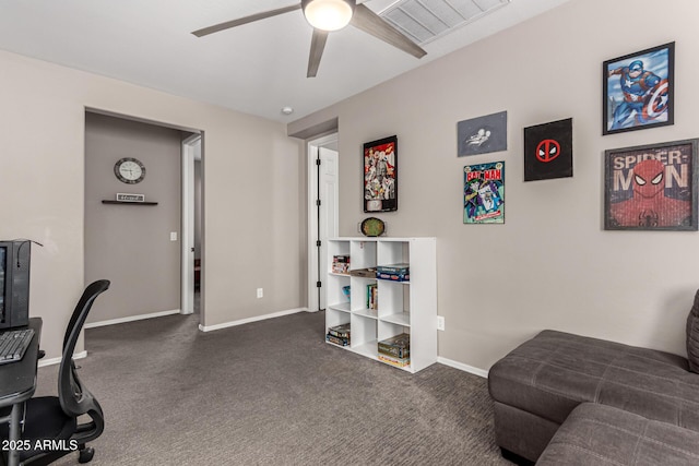 interior space featuring ceiling fan