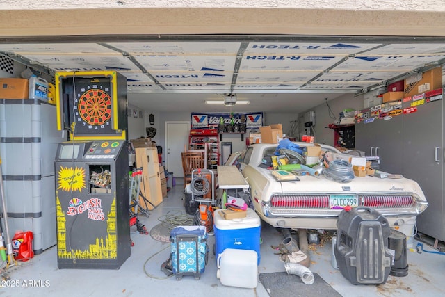 garage with a garage door opener