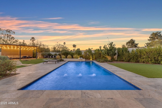 view of swimming pool featuring a fenced in pool and a patio