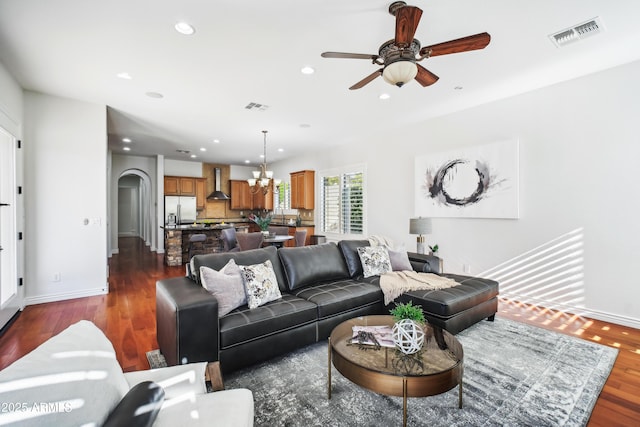 2207 W Hidden Treasure Way, Phoenix, AZ 85086 - living area with ceiling fan, recessed lighting, and dark wood-type flooring