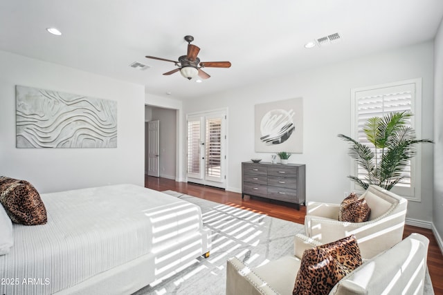 2207 W Hidden Treasure Way, Phoenix, AZ 85086 - bedroom with wood finished floors, recessed lighting, a ceiling fan, and access to outside