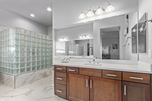 bathroom with tile floors and large vanity