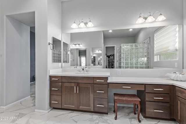 bathroom with tile flooring and vanity