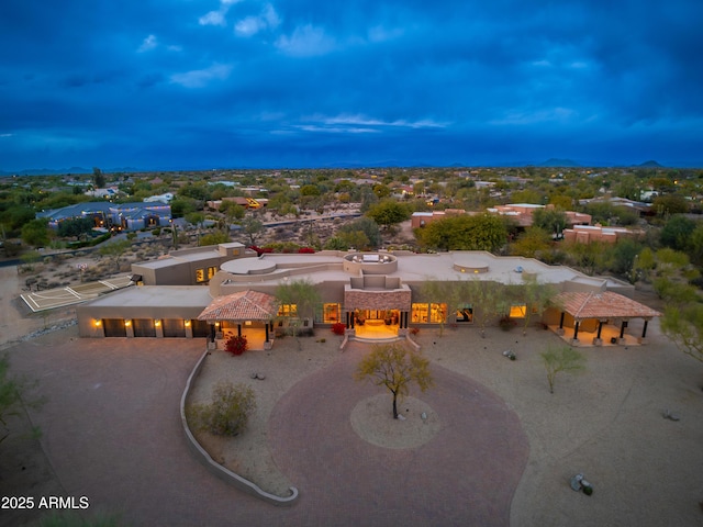 view of aerial view at dusk