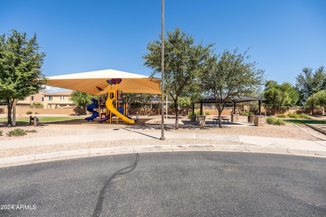 view of jungle gym with a gazebo