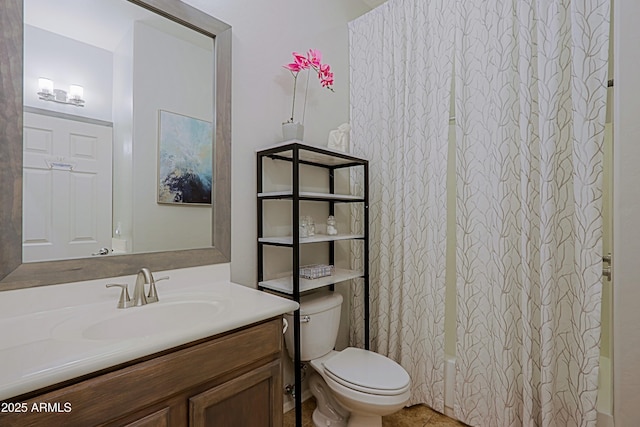 bathroom featuring toilet, vanity, and shower / bathtub combination with curtain