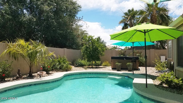 view of swimming pool with a patio