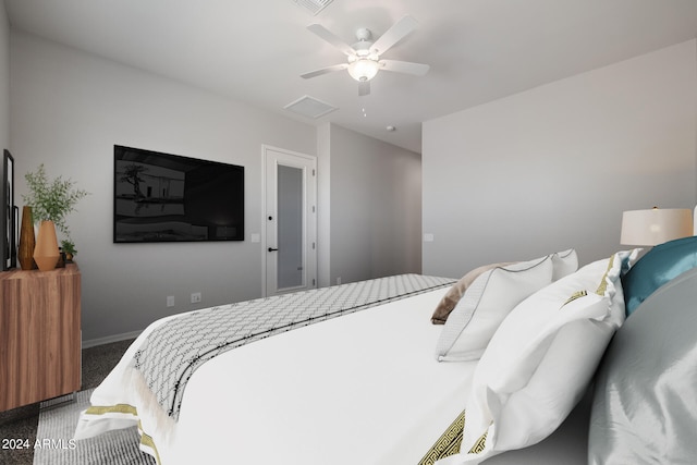 bedroom featuring carpet flooring and ceiling fan